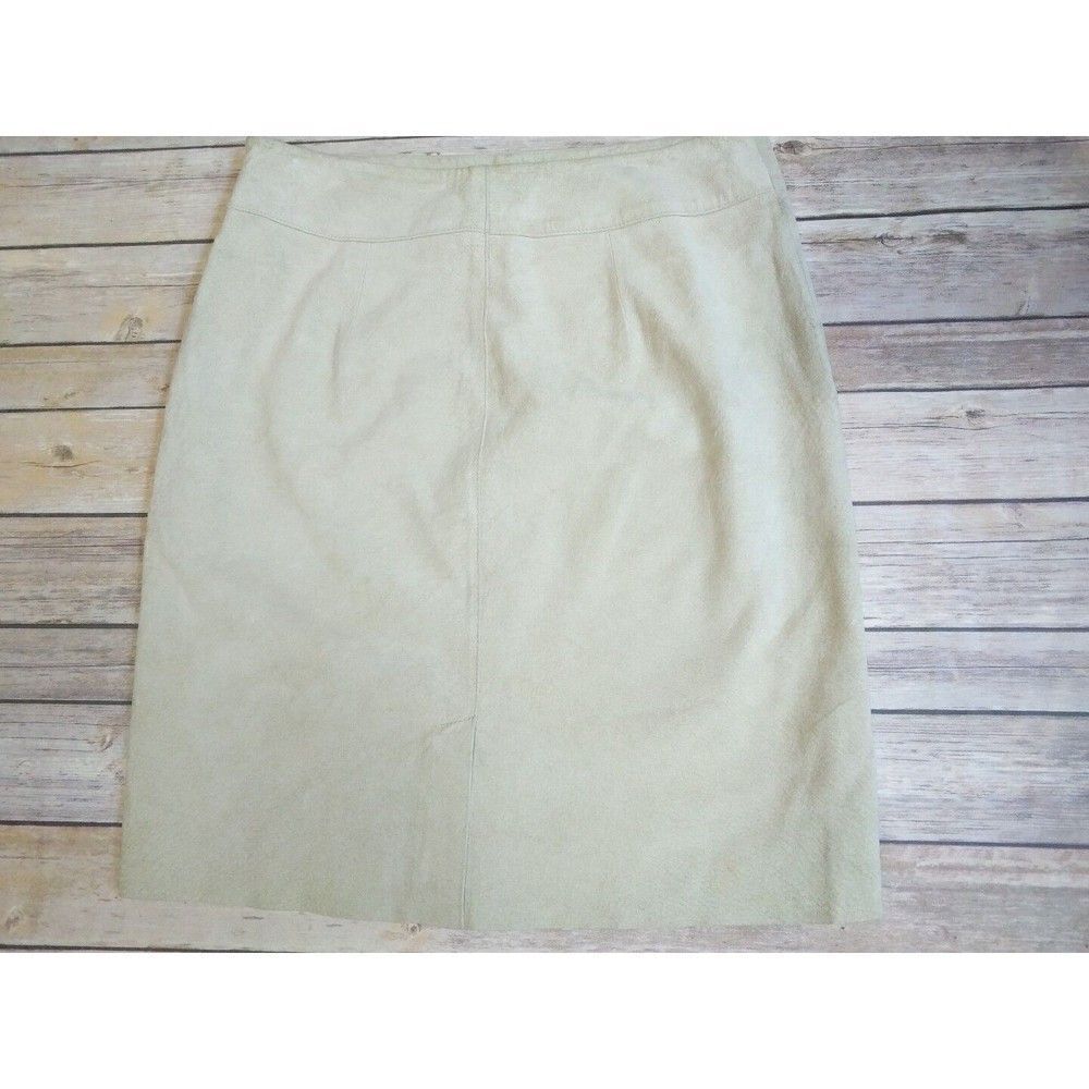 Express World Brand 100% Tan Leather/Nylon Lining Skirt Side Zipper Size 3 and 4